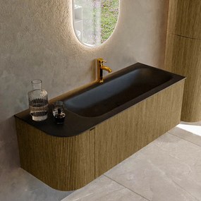 Mondiaz Kurve 125cm badmeubel ronding links dusk met 1 lade en deur en wastafel big medium kraangat rechts urban