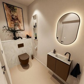 MONDIAZ TURE-DLUX 60cm toiletmeubel Rust. EDEN wastafel Ostra positie rechts. Met 1 kraangat. TUREDX60RUSR1OST