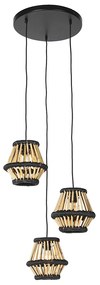 Oosterse hanglamp bamboe met zwart rond 3-lichts - EvalinOosters E27 Binnenverlichting Lamp