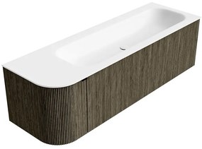 Mondiaz Kurve 145cm badmeubel ronding links shadow met 1 lade en deur en wastafel big large rechts 2 kraangaten