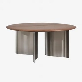 Ronde Salontafel Ø80 Cm Van Mangohout En Roestvrij Staal Marvion Donker Handvat Hout - Sklum