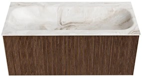 Mondiaz Kurve-dlux 100cm badmeubel walnut met 1 lade en wastafel big medium midden 1 kraangat frappe