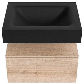Zaro Alan badmeubel 60cm washed oak 1 lade met vrijhangende wastafel cloud midden zonder kraangat urban
