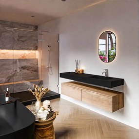 Zaro Alan badmeubel 160cm washed oak 2 lades met vrijhangende wastafel cloud rechts 1 kraangat urban