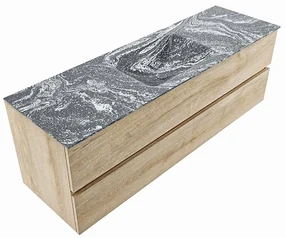 Mondiaz Vica DLux badmeubel 150cm washed oak 2 lades met wastafel lava midden 1 kraangat