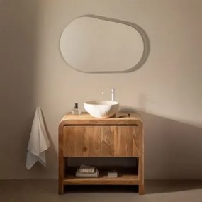 Vacry Houten Badkamermeubelset Acacia Bruin & Ovaal Led En Anticondens 100x80 Cm Riben & ↔︎ 90 Cm & Wit ↑30 Cm Met Aftapkraan Zonder Ove - Sklum