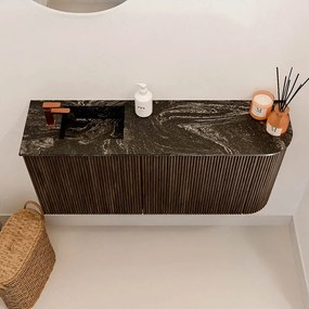 Mondiaz Joya DLux 90cm toiletmeubel ronding rechts walnut met wastafel faye links 1 kraangat lava