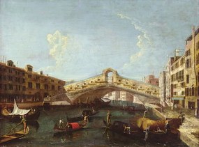 Kunstreproductie The Rialto in Venice, (1697-1768) Canaletto