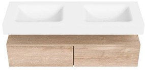 Zaro Alan badmeubel 140cm washed oak 2 lades met vrijhangende wastafel cloud dubbel 2 kraangaten talc