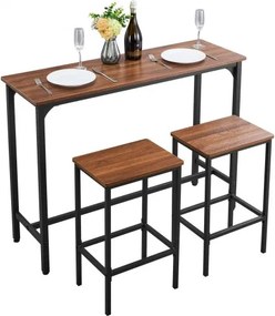 VEVOR Bartafelset (3-delig) met 2 barkrukken en afgeronde randen, rechthoekige bistrotafel/staande tafel (120 x 40 x 90 cm), bistrotafel/eettafel, rustiek bruin/zwart, geschikt voor kantoor/minibar