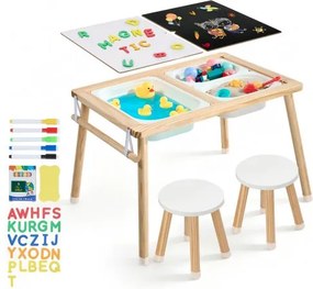 VEVOR Sensorische Tafel, 7-in-1 Activiteitentafel met 2 Krukjes, Dubbelzijdig Speeloppervlak, Opbergdozen & Antislipvoetjes, Speelzand- & Watertafel, voor Kinderen van 3-6 Jaar