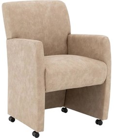 Goossens Eetkamerstoel Alex beige microvezel met armleuning en met wielen, stijlvol landelijk