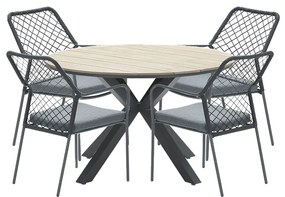 Garden Impressions Ross tuinset 5-delig zwart - Tulli tuintafel Ø122x75 cm light teak look