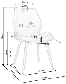 Stoel ARCO zwart (stof Bluvel 19) - modern, gestoffeerd, voor woonkamer/eetkamer, met handgreep, fluweel