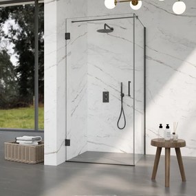 Fortifura Galeria Douchecabine - 100x80x200cm - scharnieren - deurgreep - stabilisatiestang - vlak - helder veiligheidsglas - Geborsteld gunmetal PVD (Antraciet) SW1122549/SW1122563/SW797907/SW797914
