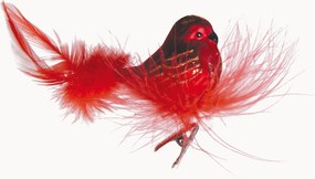 Handgeschilderd, mondgeblazen kerstornament met vogels met verenstaart