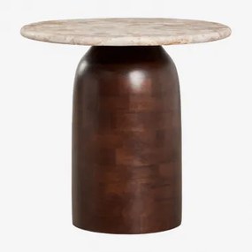 Ronde Bijzettafel Ø40 Cm Alliser Donkerbruin Hout & Beige Panther-marmer - Sklum