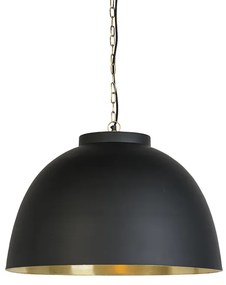 Eettafel / Eetkamer Hanglamp zwart met messing binnenkant 60 cm - Hoodi Industriele / Industrie / Industrial E27 rond Binnenverlichting Lamp