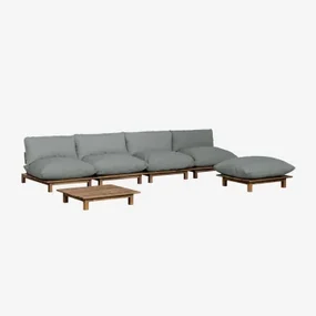 Tuinset Met 4-delige Modulaire Verstelbare Bank, Salontafel En Poef Van Acaciahout Brina Grijs – Antraciet - Sklum