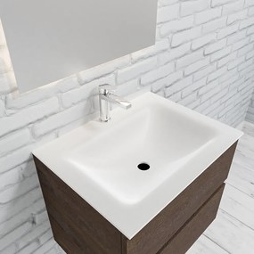 Zaro Valencia Solid Surface badkamermeubel 60cm donker eiken 1 kraangat met 2 lades