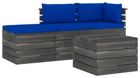 vidaXL 4-delige Loungeset met kussens pallet massief grenenhout