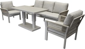 Saigon stoel bank dining loungeset 4 delig verstelbare tafel latte zand aluminium