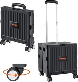 VEVOR Boodschappentrolley Opvouwbaar 24,9 kg (Dynamisch) / 49,8 kg (Statisch) Trolley van PP-mand en rubberen wielen Boodschappenmand Winkelwagen 364 x 310 x 892 mm Opvouwbare box met wielen is op elk terrein op zijn plaats