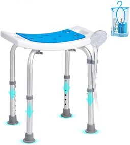 VEVOR Douchekruk Douchestoel 360-490 mm Hoogte Verstelbaar, Badkruk Badzitje 158,8 kg Draagvermogen, Stabiele Douchekruk Douchehulp Badkuipen Aluminiumlegering Frame, Douchezitje Badkruk Blauw