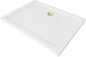 Mexen Flat slim rechthoekige douchebak 110 x 80 cm, wit, gouden sifon - 40108011G