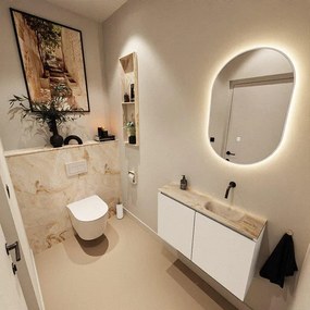 MONDIAZ TURE-DLUX 80cm toiletmeubel Talc. EDEN wastafel Frappe positie rechts. Zonder kraangat. TUREDX80TALR0FRA