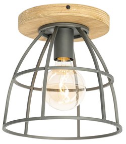 Industriële plafondlamp antraciet met hout - Arthur Industriele / Industrie / Industrial E27 rond Binnenverlichting Lamp
