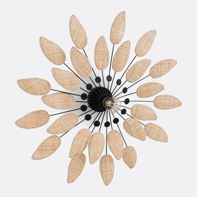 Wand- of plafondlamp in staal en riet, diameter 71,5 cm, LÉONIE