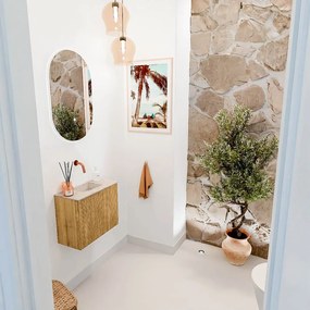 Mondiaz Joya DLux 50cm toiletmeubel oak met wastafel faye midden zonder kraangat frappe