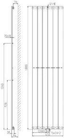 Plieger Cavallino Retto designradiator verticaal enkel middenaansluiting 1800x450mm 910W mat wit