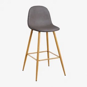 Set Van 4 Hoge Krukken Van Glamm-kunstleer Grijs – Antraciet & ↑75 Cm & Natuurlijk Hout - Sklum