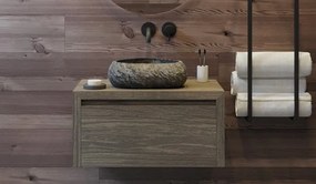 Gliss Design Ares badmeubel 70cm castle brown met rivierstenen waskom