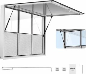 VEVOR Foodtruck Verkoopraam 1626 x 1016 mm Aluminiumlegering, Verkoopraam opent tot 85°, 3 vaste glaspanelen bovenaan, 3 schuifbare horren onderaan, Verkoopklep, Regenhoes