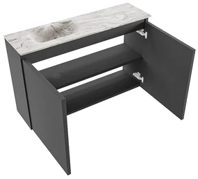 Mondiaz Ture DLux toiletmeubel 80cm dark grey met wastafel glace links met kraangat