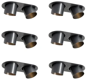 Set van 6 inbouwspots gunmetal GU10 70mm kantelbaar 2-lichts - Installa Binnenverlichting Lamp