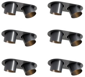Set van 6 inbouwspots gunmetal GU10 70mm kantelbaar 2-lichts - Installa