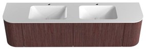Mondiaz Kurve 180cm badmeubel ronding links/rechts ruby met 2 lades en deuren en wastafel cloud dubbel 2 kraangaten
