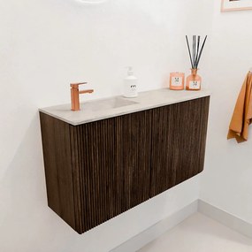 Mondiaz Joya DLux 80cm toiletmeubel ronding rechts walnut met wastafel faye links 1 kraangat ostra