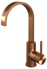 Brauer Copper Carving wastafelkraan met platte uitloop, ronde handgreep en ColdStart geborsteld koper PVD