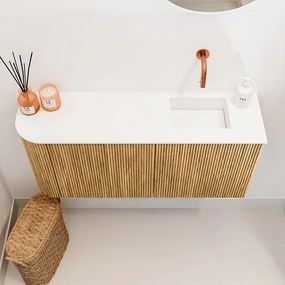 Mondiaz Joya 90cm toiletmeubel ronding links oak met wastafel faye rechts zonder kraangat talc