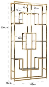 Richmond Interiors Magnus Gouden Design Stellingkast - 108x30x225cm.