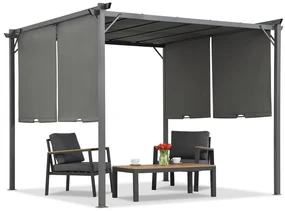 Antraciet Sevilla terraspergola 3x3m met Garden Point gordijnen