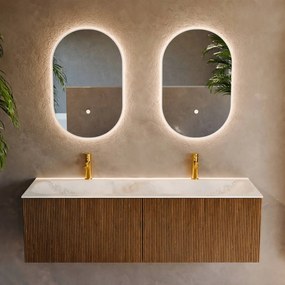 Mondiaz Kurve-dlux 140cm badmeubel dusk met 2 lades en wastafel stor small dubbel 2 kraangaten opalo