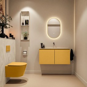 Mondiaz Ture DLux toiletmeubel 100cm ocher met wastafel ostra midden zonder kraangat