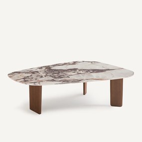 Salontafel, keramiek met marmereffect en walnootfineer, DOLMENA