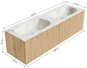 Mondiaz Kurve-dlux 150cm badmeubel shadow met 2 lades en wastafel stor small dubbel zonder kraangat glace